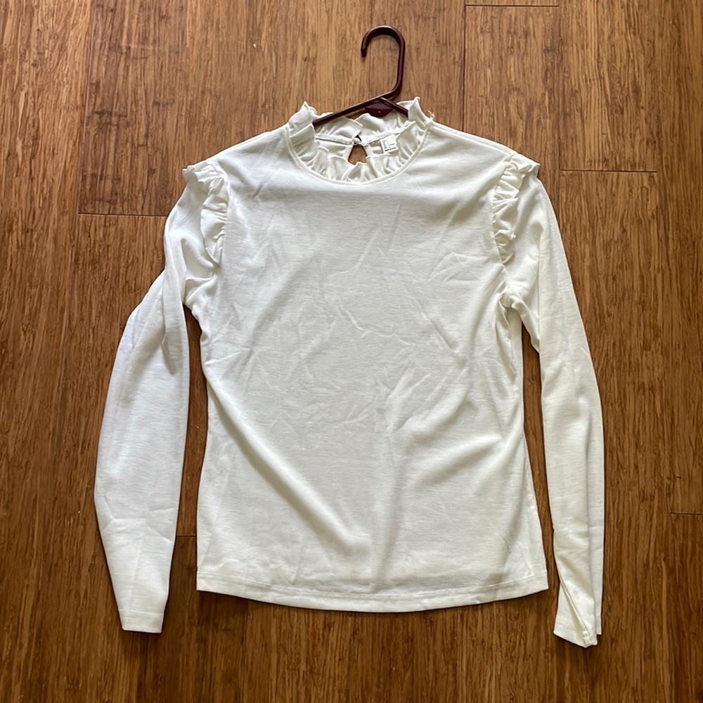 NWOT Romwe Women's Stand Collar Frilled Ruffles Shoulder Keyhole Blouse Top